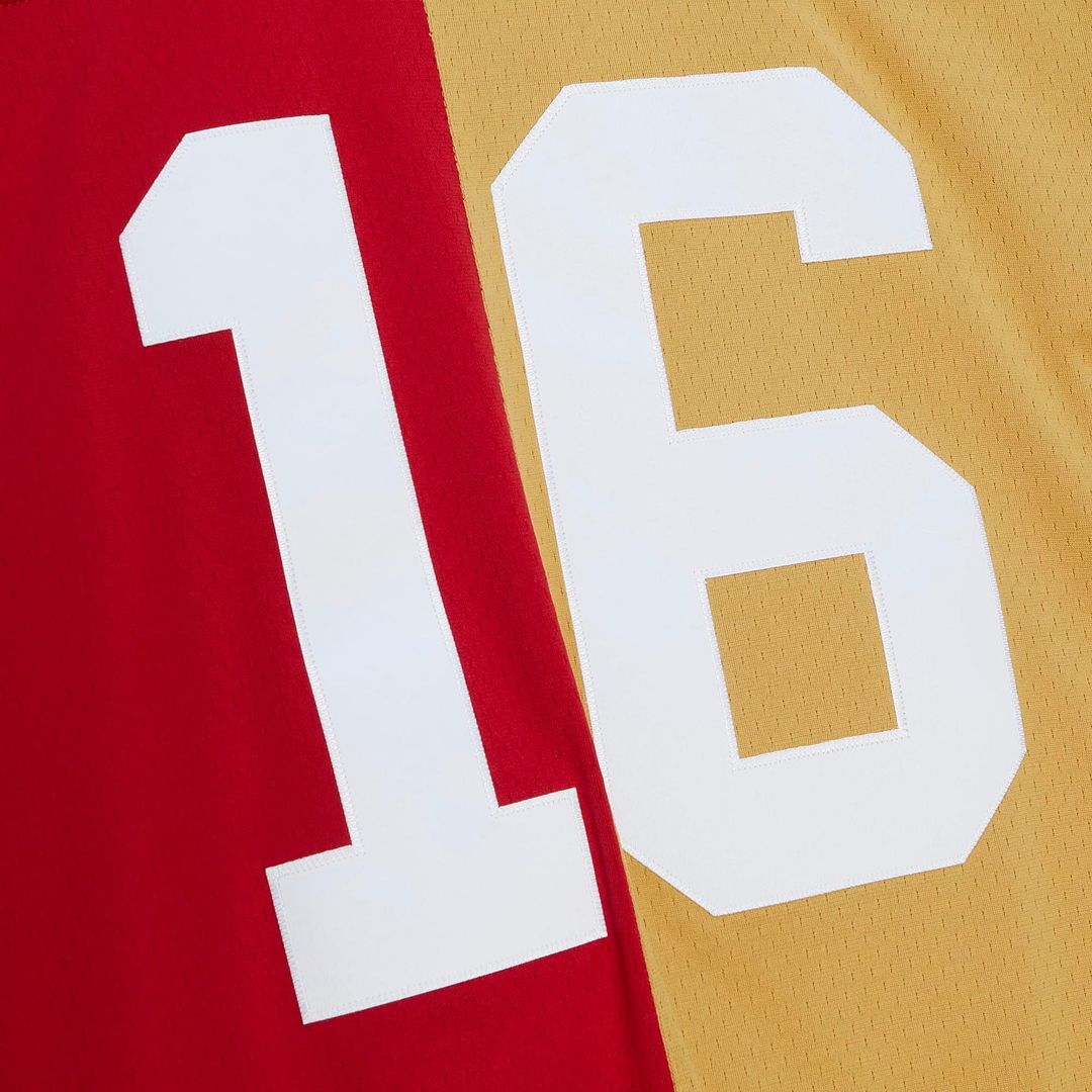 Joe Montana San Francisco 49ers Mitchell & Ness 1990 Split Legacy Replica Jersey - Scarlet/Gold