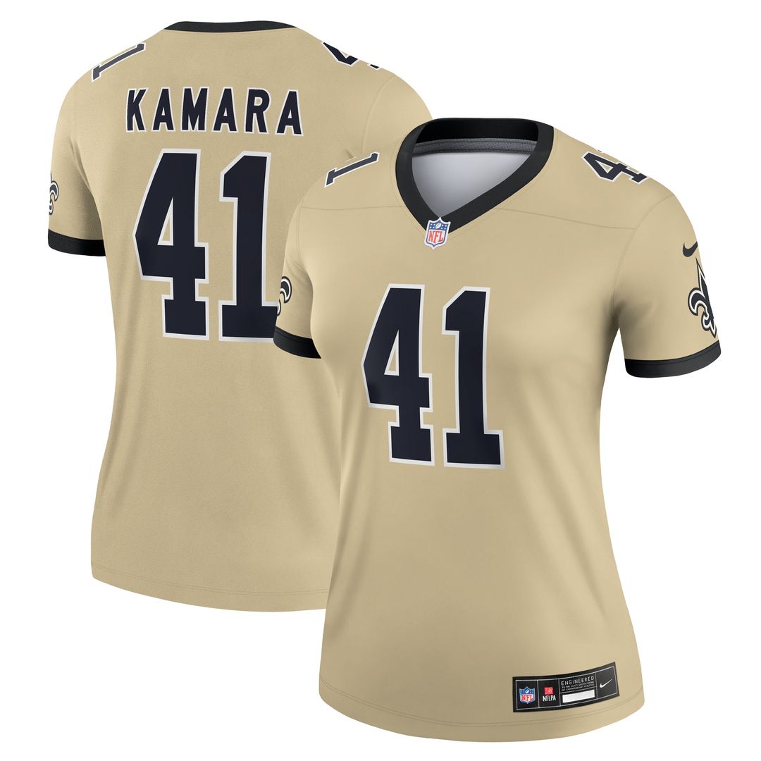 Alvin Kamara New Orleans Saints Nike Women's Gameday Golds Alternate Legend Player Performance Top - Gold