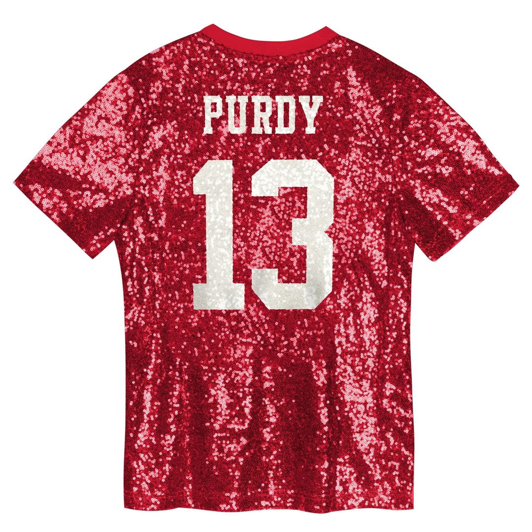 Brock Purdy San Francisco 49ers Girls Youth Sequin V-Neck Fashion Jersey - Scarlet